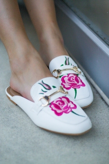 Embroidered White Mules