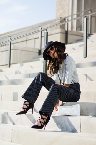 Wide Leg Pants, Strappy Heels, and A Floppy Hat